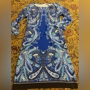 London Times Blue Paisley 3/4 Sleeve Shift Dress sz 6